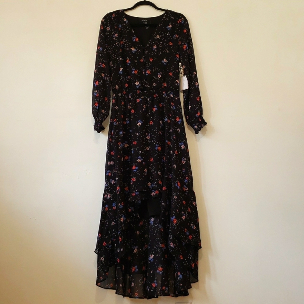 NWT 1. STATE - Tranquility Garden Floral High-Low Dress